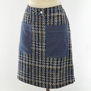 HUGO BOSS Blue Black VANINOA Cotton Blend Tweed Knee Length Skirt 4 NWT